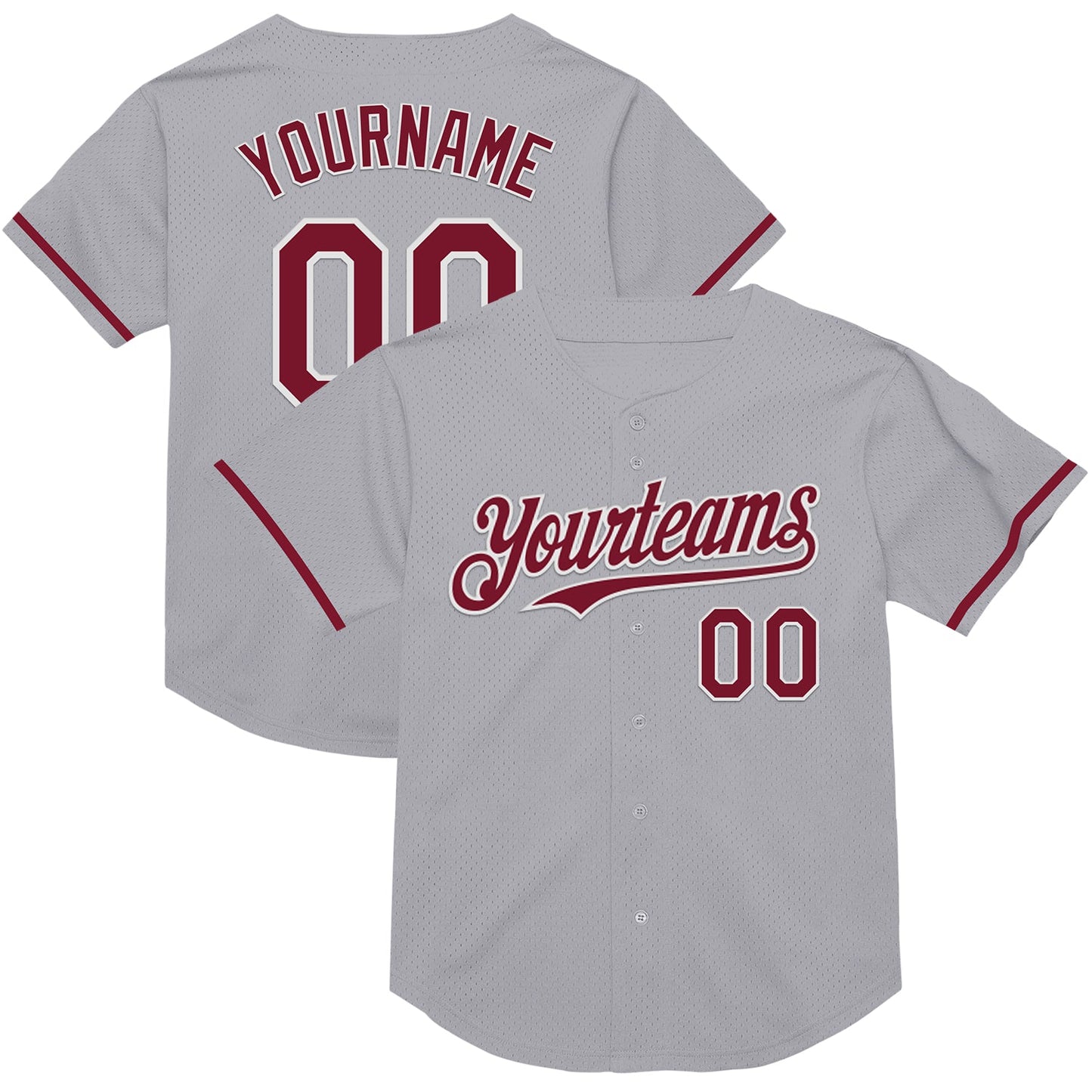 Custom Gray Crimson-White Mesh Authentic Throwback Baseball Jersey - Sky-Custom