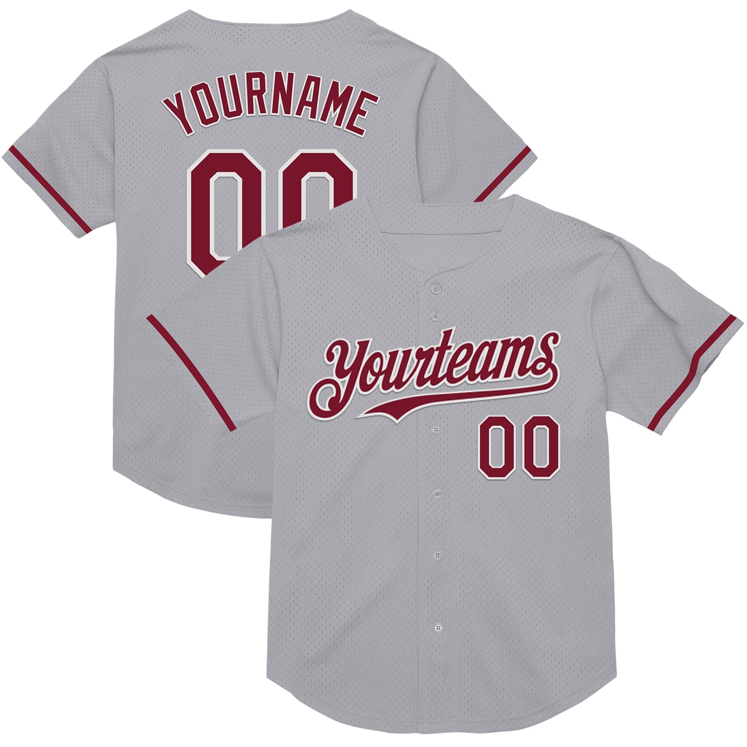 Custom Gray Crimson-White Mesh Authentic Throwback Baseball Jersey - Sky-Custom