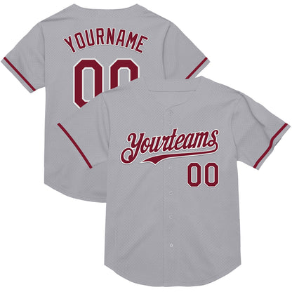 Custom Gray Crimson-White Mesh Authentic Throwback Baseball Jersey - Sky-Custom