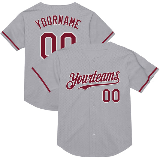 Custom Gray Crimson-White Mesh Authentic Throwback Baseball Jersey - Sky-Custom