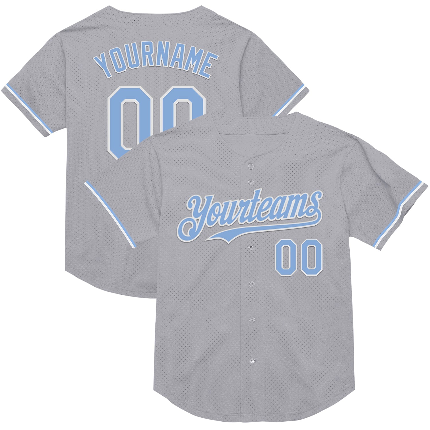 Custom Gray Light Blue-White Mesh Authentic Throwback Baseball Jersey - Sky-Custom