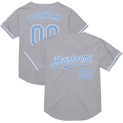 Custom Gray Light Blue-White Mesh Authentic Throwback Baseball Jersey - Sky-Custom