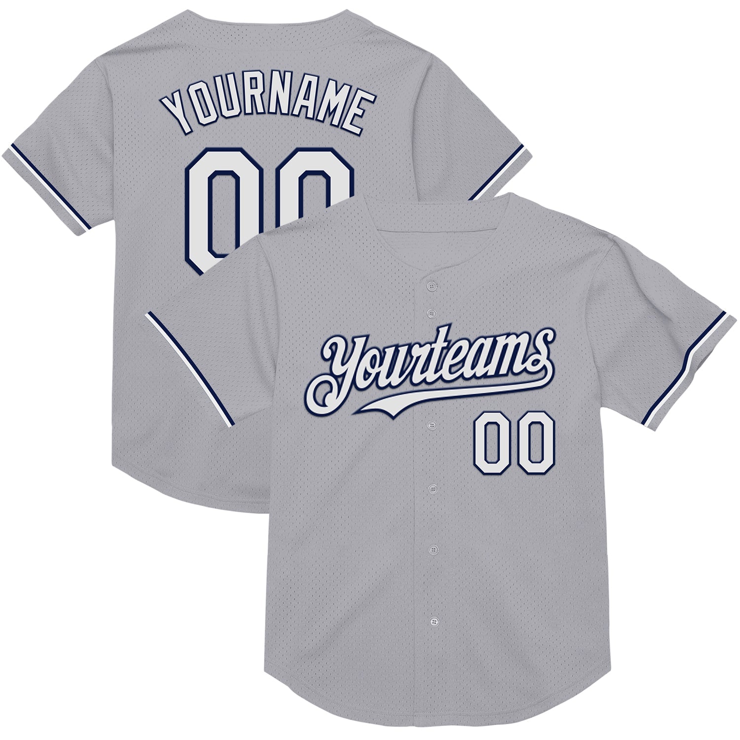Custom Gray White-Navy Mesh Authentic Throwback Baseball Jersey - Sky-Custom