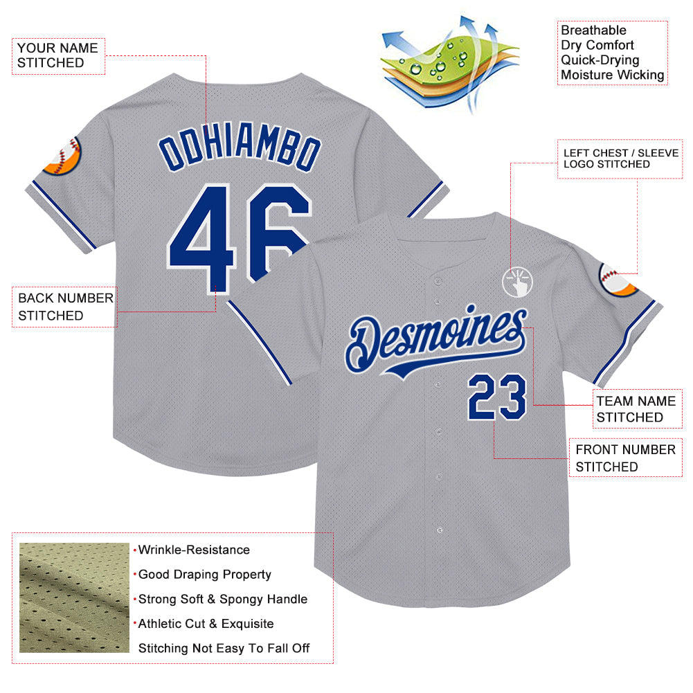 Custom Gray Royal-White Mesh Authentic Throwback Baseball Jersey - Sky-Custom