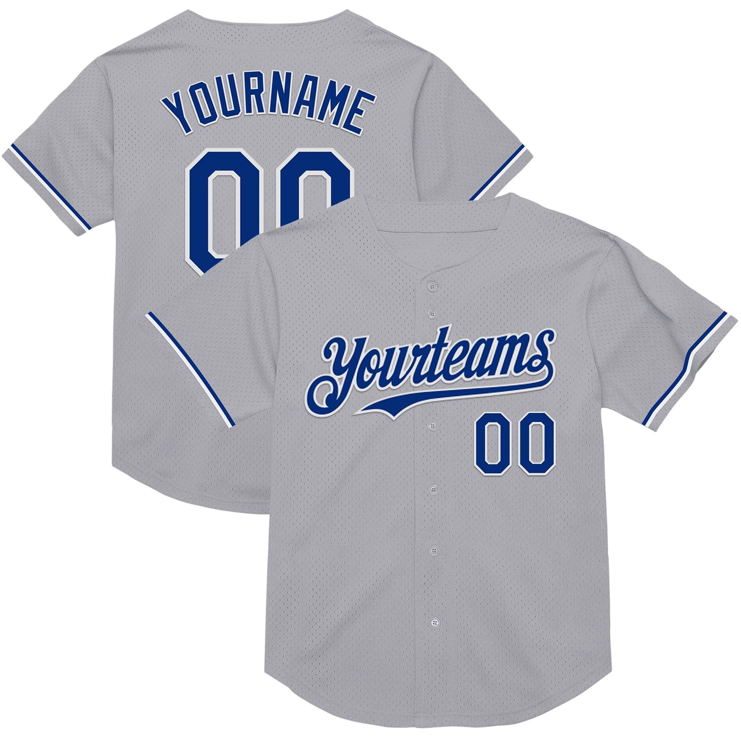 Custom Gray Royal-White Mesh Authentic Throwback Baseball Jersey - Sky-Custom