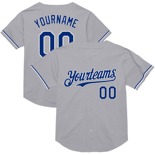Custom Gray Royal-White Mesh Authentic Throwback Baseball Jersey - Sky-Custom