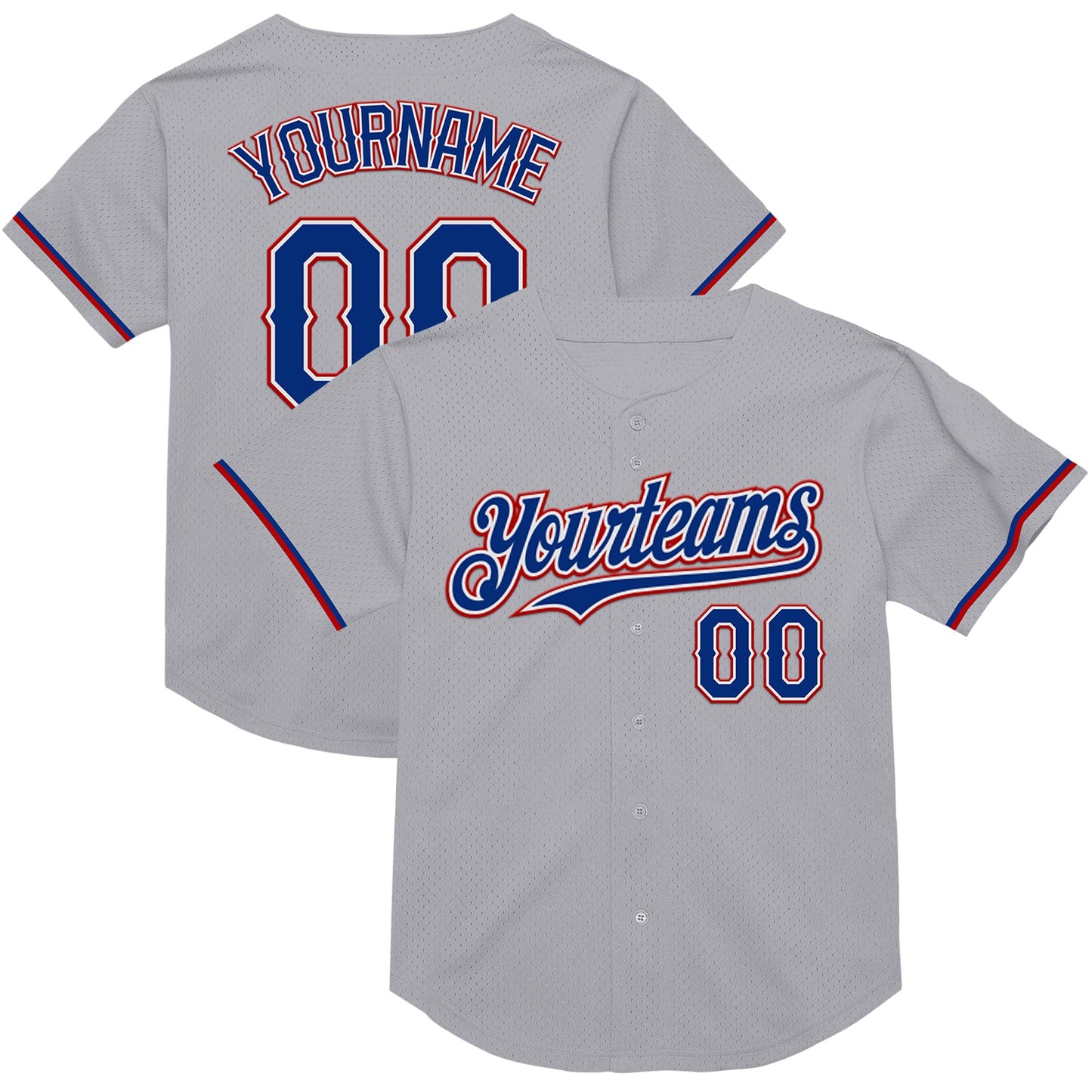 Custom Gray Royal-Red Mesh Authentic Throwback Baseball Jersey - Sky-Custom