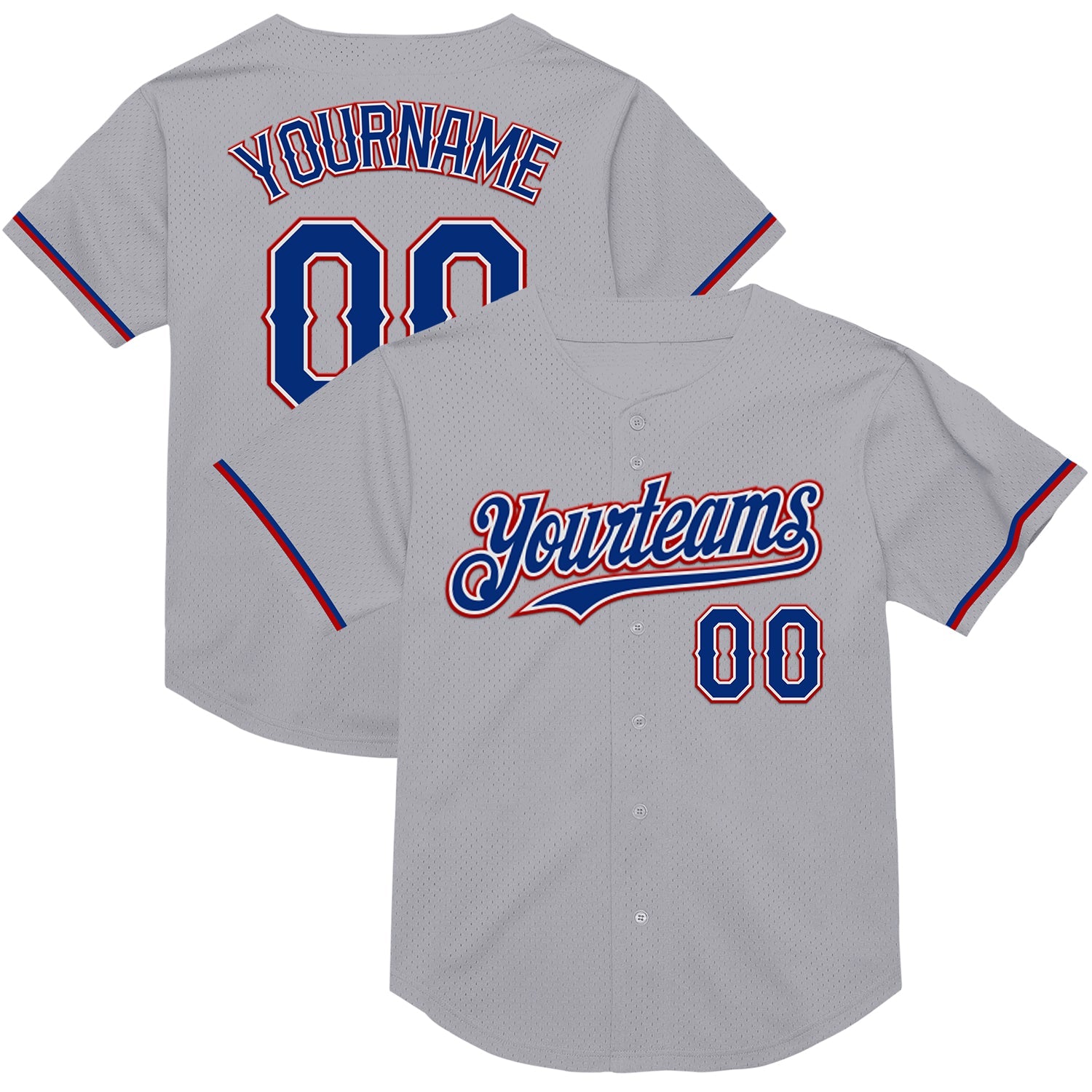 Custom Gray Royal-Red Mesh Authentic Throwback Baseball Jersey - Sky-Custom