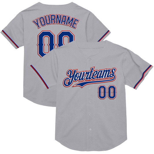 Custom Gray Royal-Red Mesh Authentic Throwback Baseball Jersey - Sky-Custom