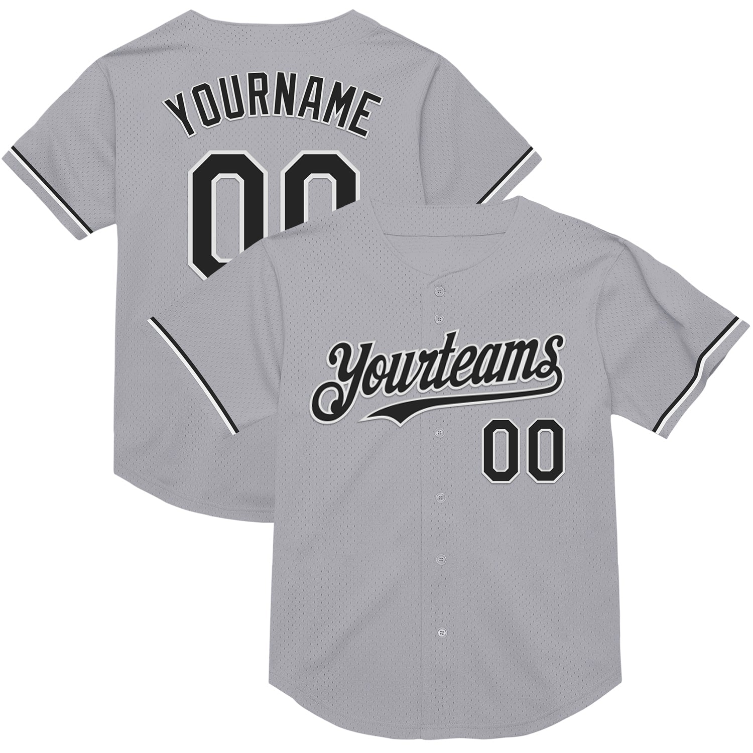 Custom Gray Black-White Mesh Authentic Throwback Baseball Jersey - Sky-Custom