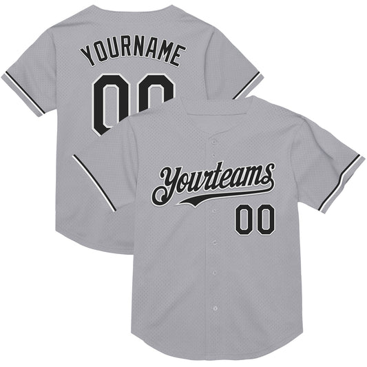 Custom Gray Black-White Mesh Authentic Throwback Baseball Jersey - Sky-Custom
