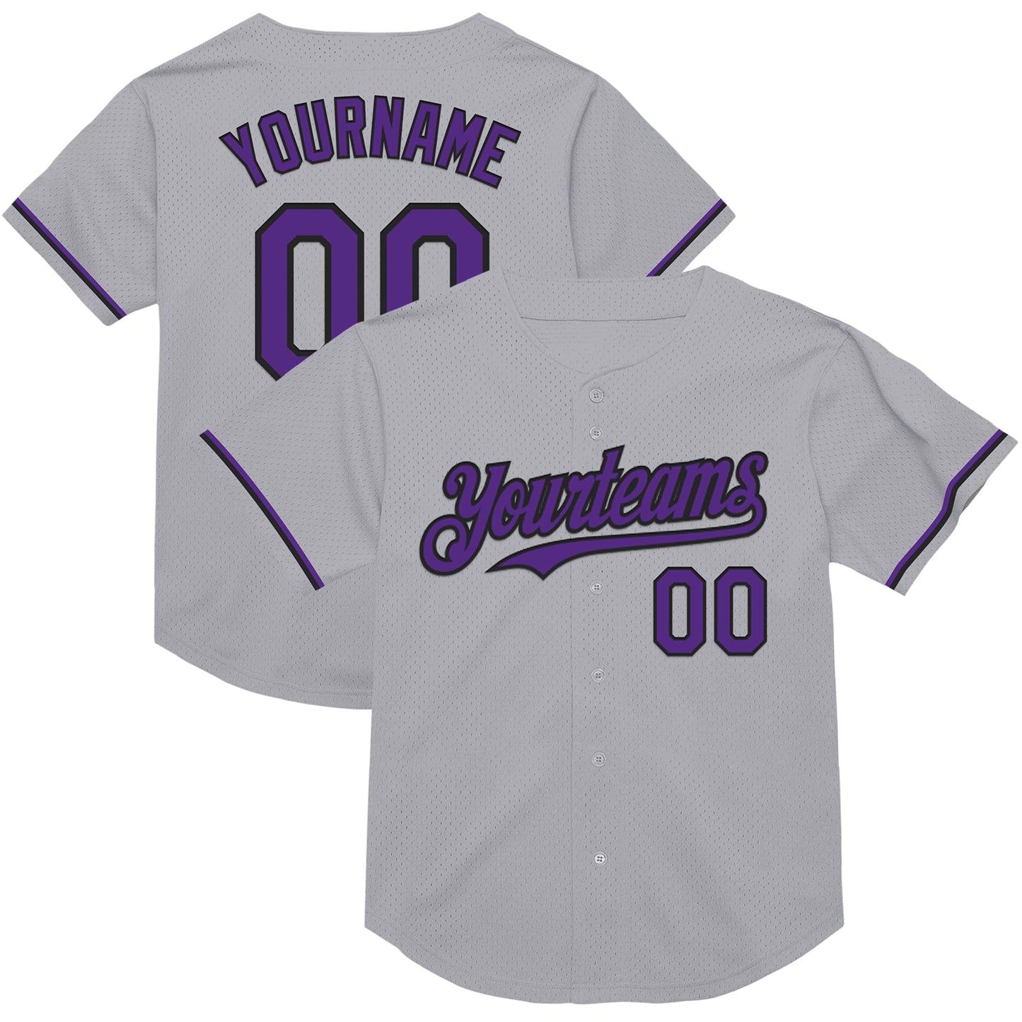 Custom Gray Purple-Black Mesh Authentic Throwback Baseball Jersey - Sky-Custom