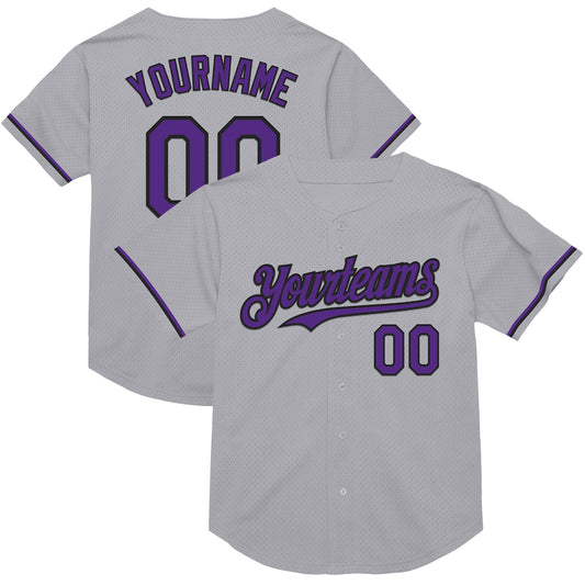 Custom Gray Purple-Black Mesh Authentic Throwback Baseball Jersey - Sky-Custom
