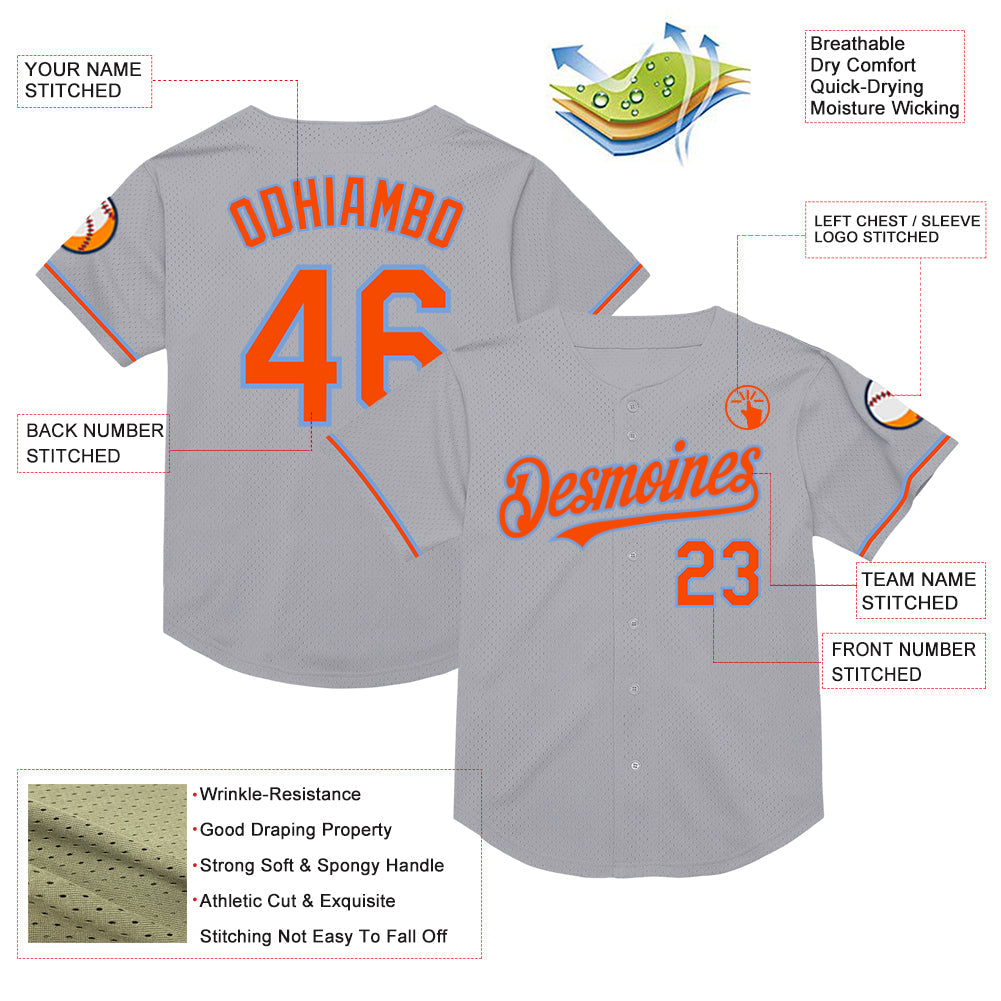 Custom Gray Orange-Powder Blue Mesh Authentic Throwback Baseball Jersey - Sky-Custom
