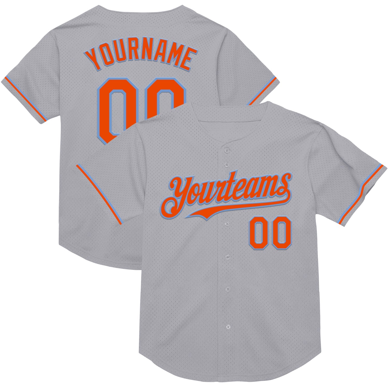 Custom Gray Orange-Powder Blue Mesh Authentic Throwback Baseball Jersey - Sky-Custom