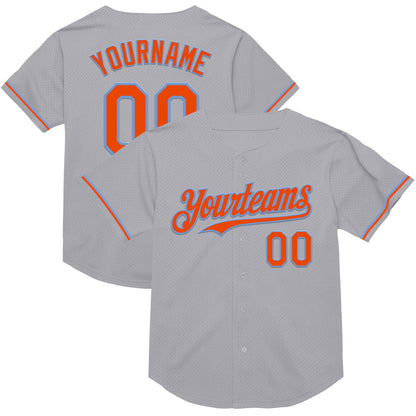 Custom Gray Orange-Powder Blue Mesh Authentic Throwback Baseball Jersey - Sky-Custom