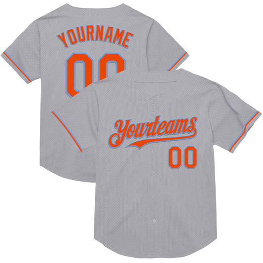 Custom Gray Orange-Powder Blue Mesh Authentic Throwback Baseball Jersey - Sky-Custom