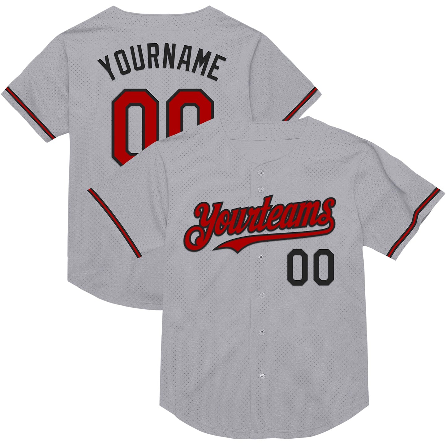 Custom Gray Red-Black Mesh Authentic Throwback Baseball Jersey - Sky-Custom