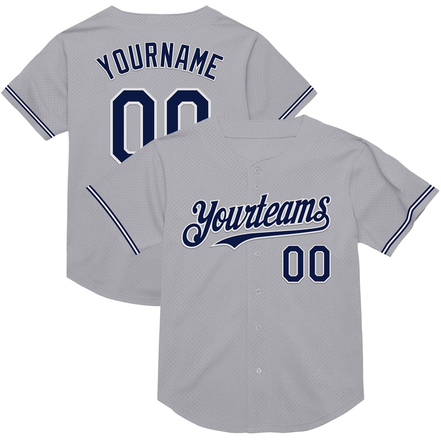 Custom Gray Navy-White Mesh Authentic Throwback Baseball Jersey - Sky-Custom