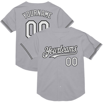 Custom Gray White-Black Mesh Authentic Throwback Baseball Jersey - Sky-Custom