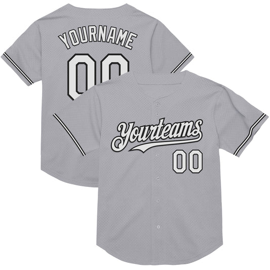 Custom Gray White-Black Mesh Authentic Throwback Baseball Jersey - Sky-Custom