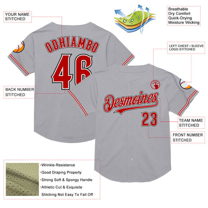 Custom Gray Red-Black Mesh Authentic Throwback Baseball Jersey - Sky-Custom
