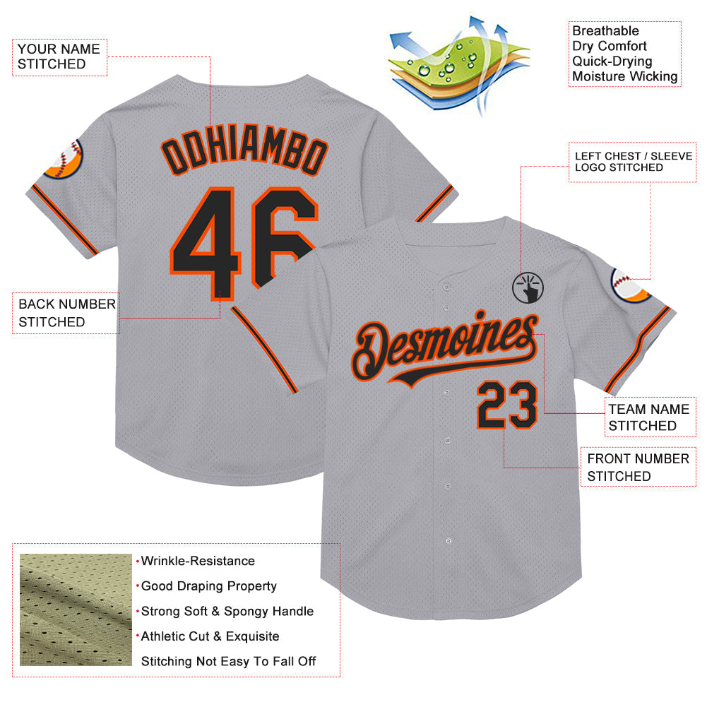 Custom Gray Black-Orange Mesh Authentic Throwback Baseball Jersey - Sky-Custom