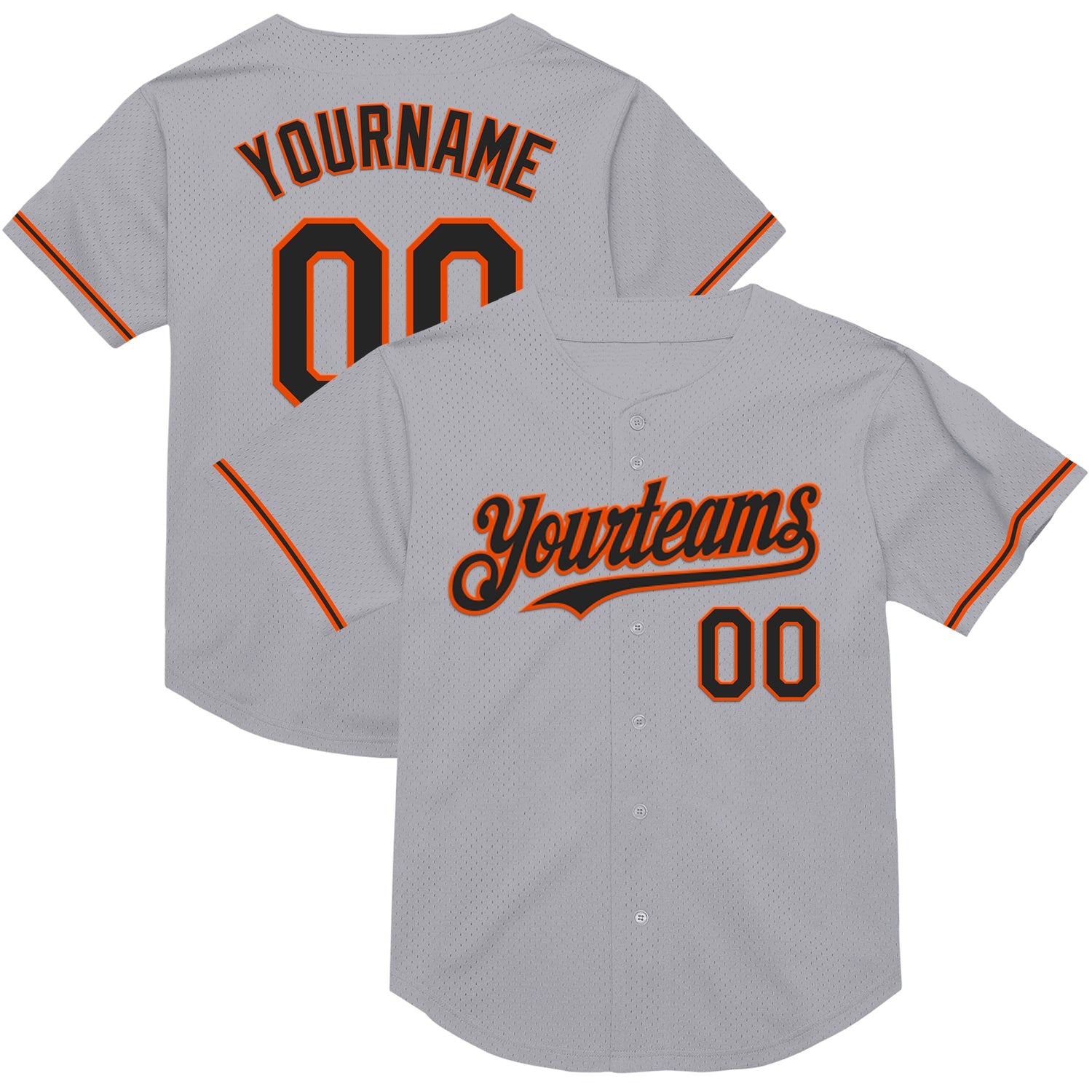 Custom Gray Black-Orange Mesh Authentic Throwback Baseball Jersey - Sky-Custom