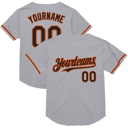 Custom Gray Black-Orange Mesh Authentic Throwback Baseball Jersey - Sky-Custom