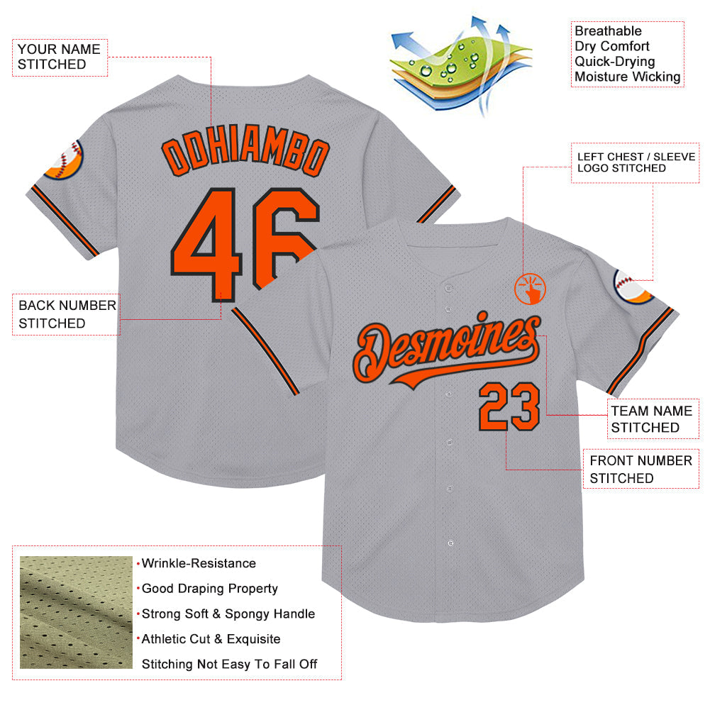 Custom Gray Orange-Black Mesh Authentic Throwback Baseball Jersey - Sky-Custom