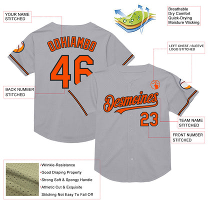 Custom Gray Orange-Black Mesh Authentic Throwback Baseball Jersey - Sky-Custom