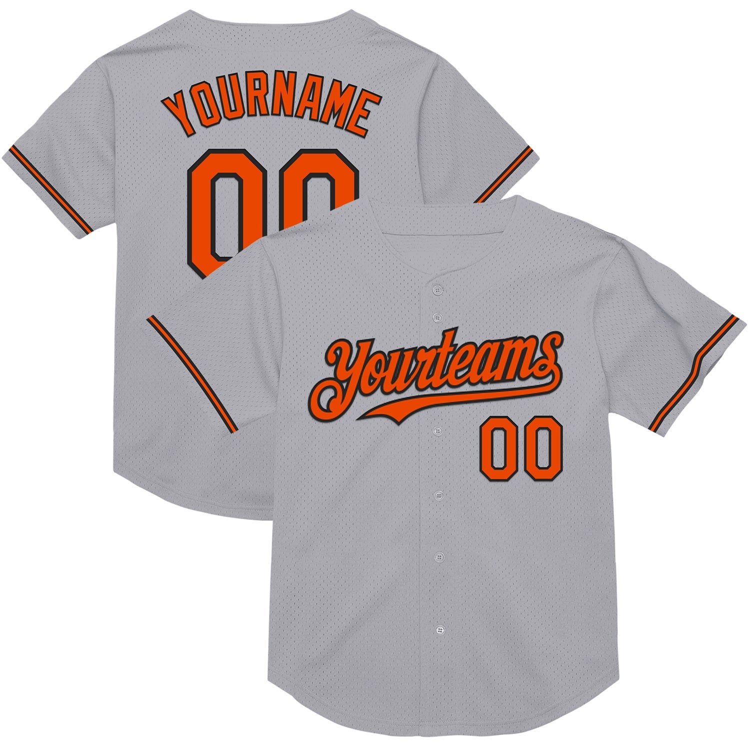 Custom Gray Orange-Black Mesh Authentic Throwback Baseball Jersey - Sky-Custom
