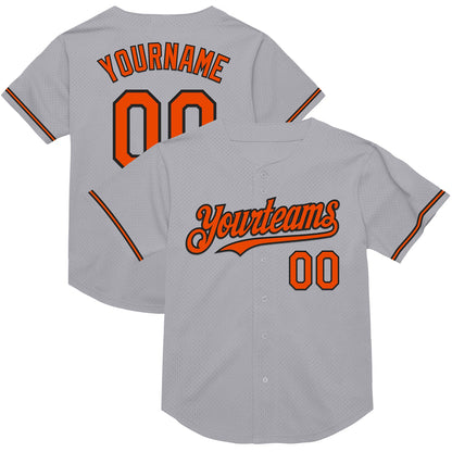 Custom Gray Orange-Black Mesh Authentic Throwback Baseball Jersey - Sky-Custom