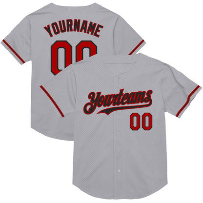 Custom Gray Red-Black Mesh Authentic Throwback Baseball Jersey - Sky-Custom