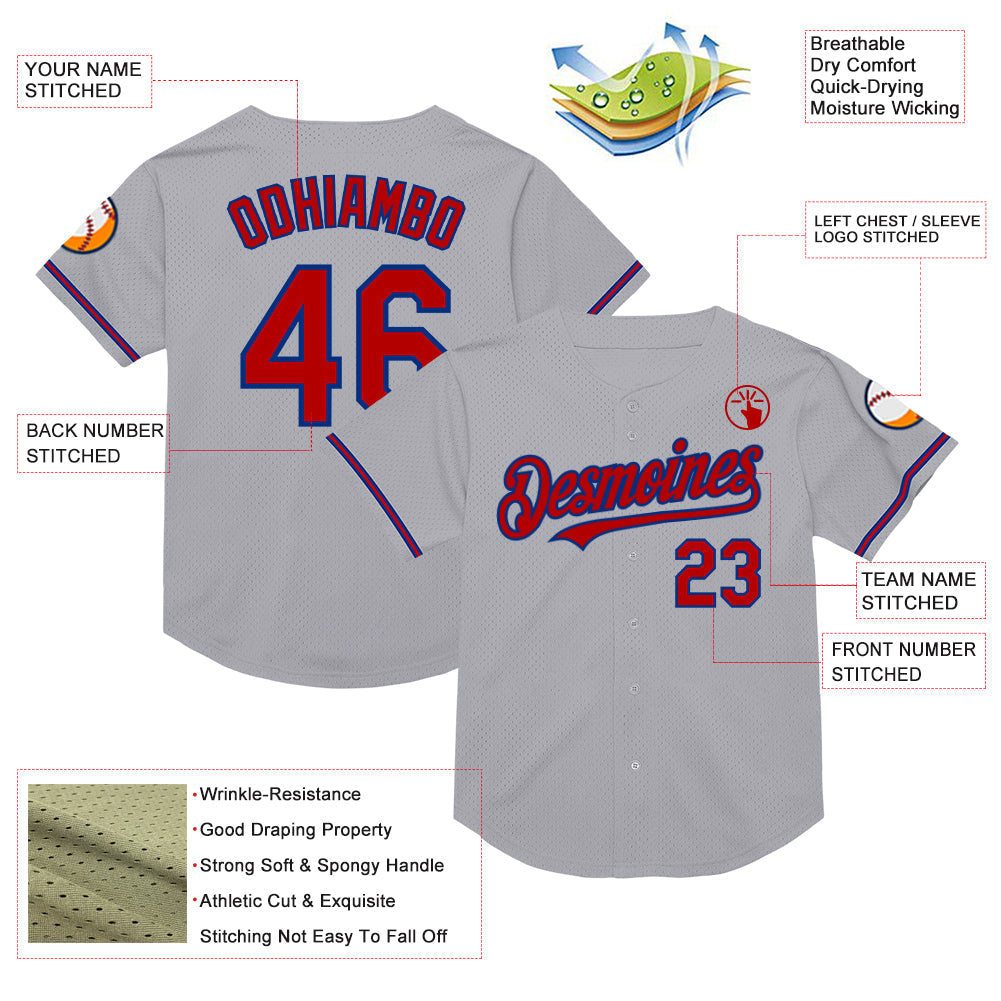 Custom Gray Red-Royal Mesh Authentic Throwback Baseball Jersey - Sky-Custom