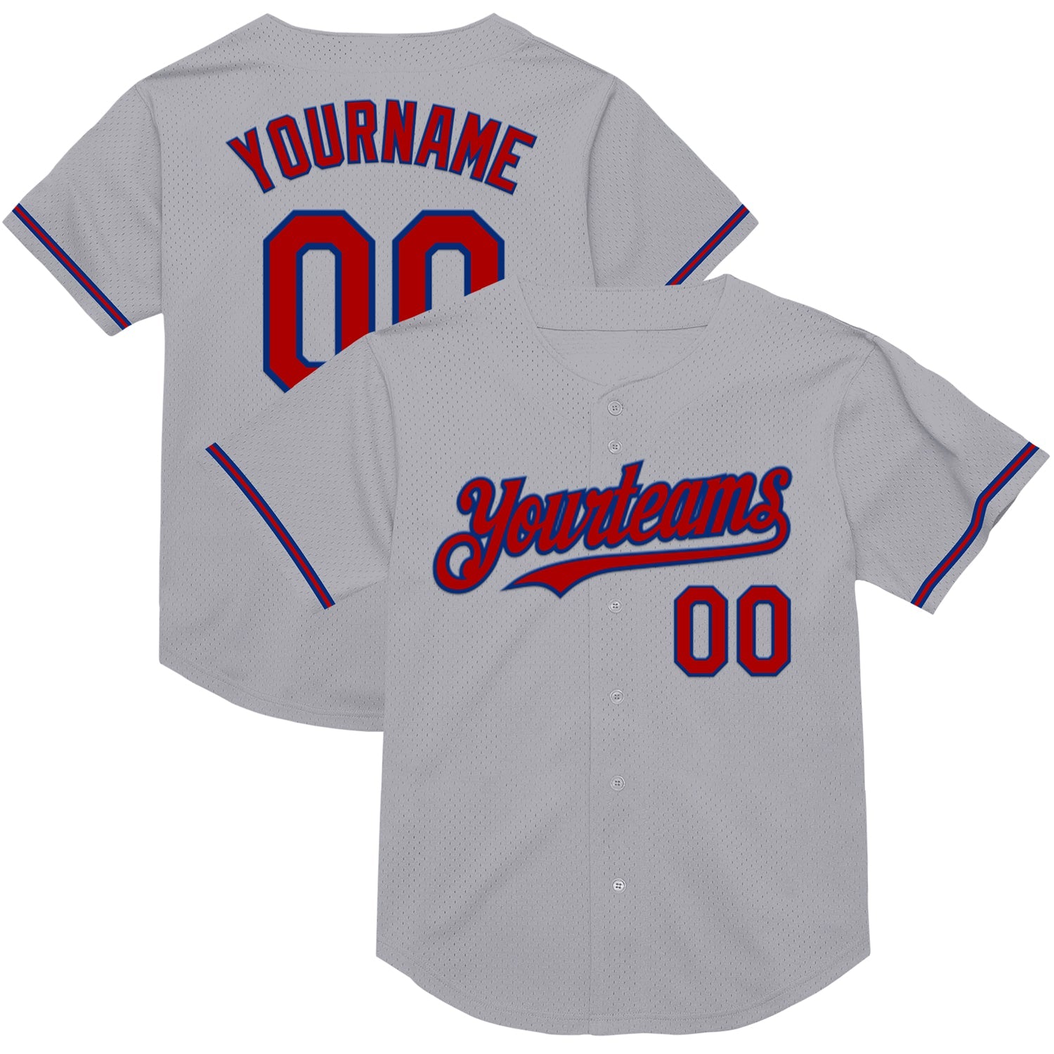 Custom Gray Red-Royal Mesh Authentic Throwback Baseball Jersey - Sky-Custom