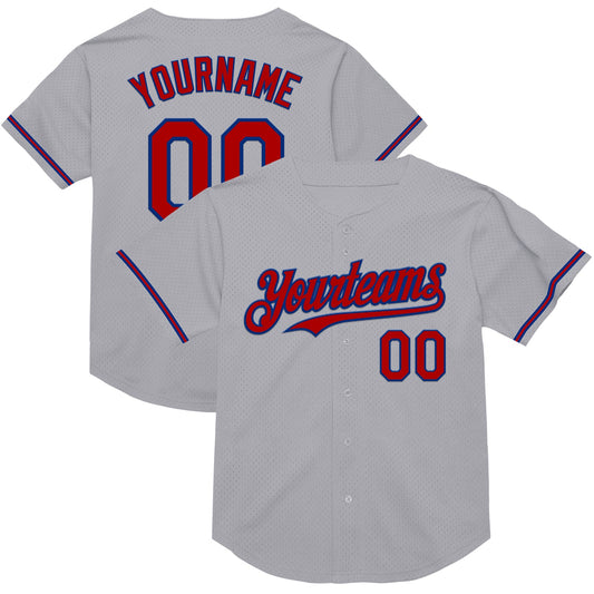 Custom Gray Red-Royal Mesh Authentic Throwback Baseball Jersey - Sky-Custom