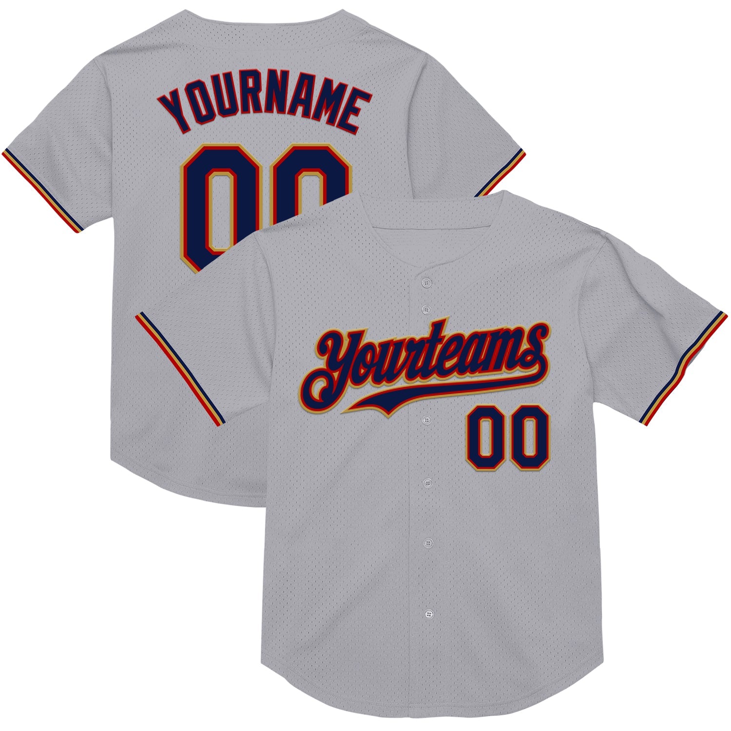 Custom Gray Navy Red-Old Gold Mesh Authentic Throwback Baseball Jersey - Sky-Custom