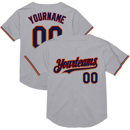Custom Gray Navy Red-Old Gold Mesh Authentic Throwback Baseball Jersey - Sky-Custom