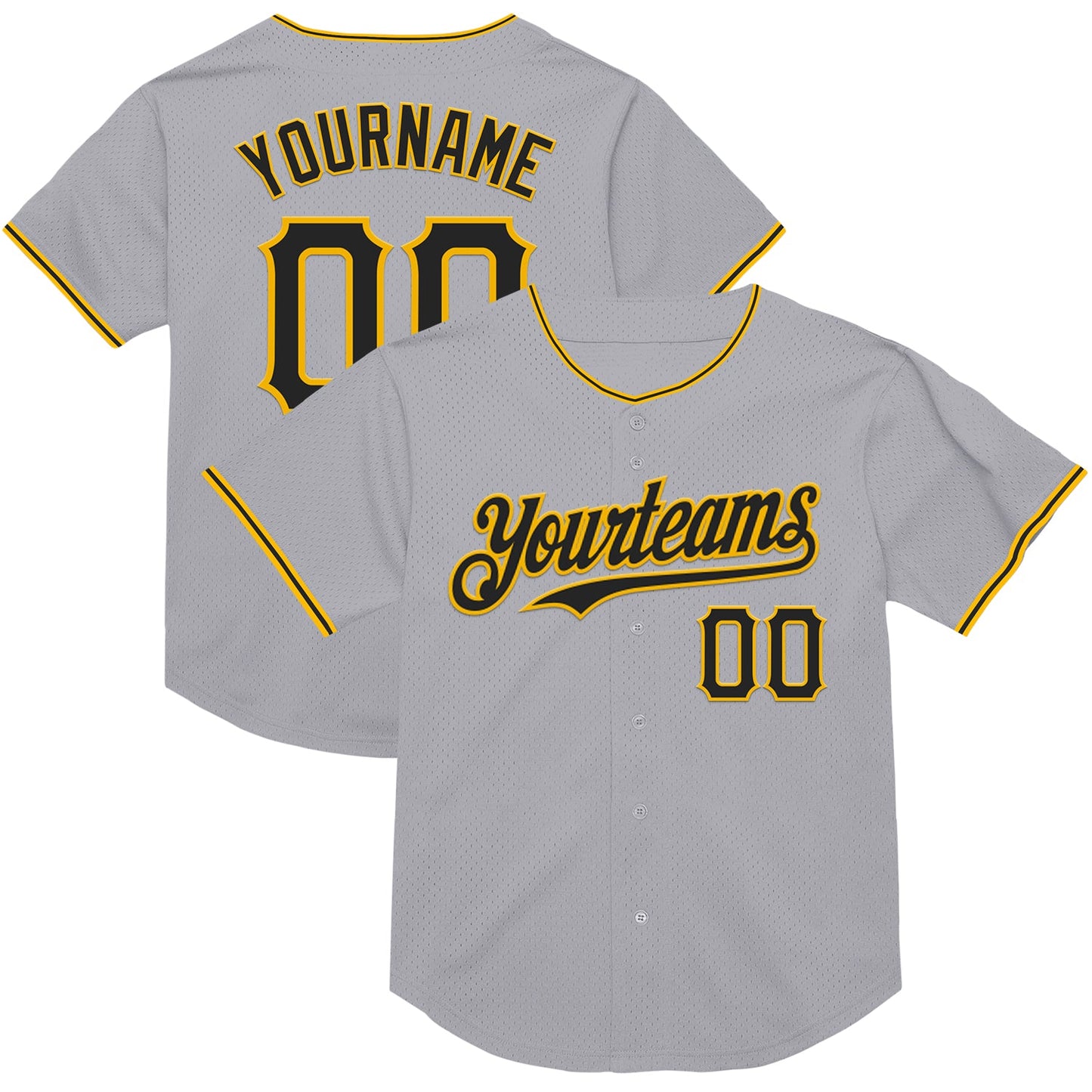 Custom Gray Black-Gold Mesh Authentic Throwback Baseball Jersey - Sky-Custom