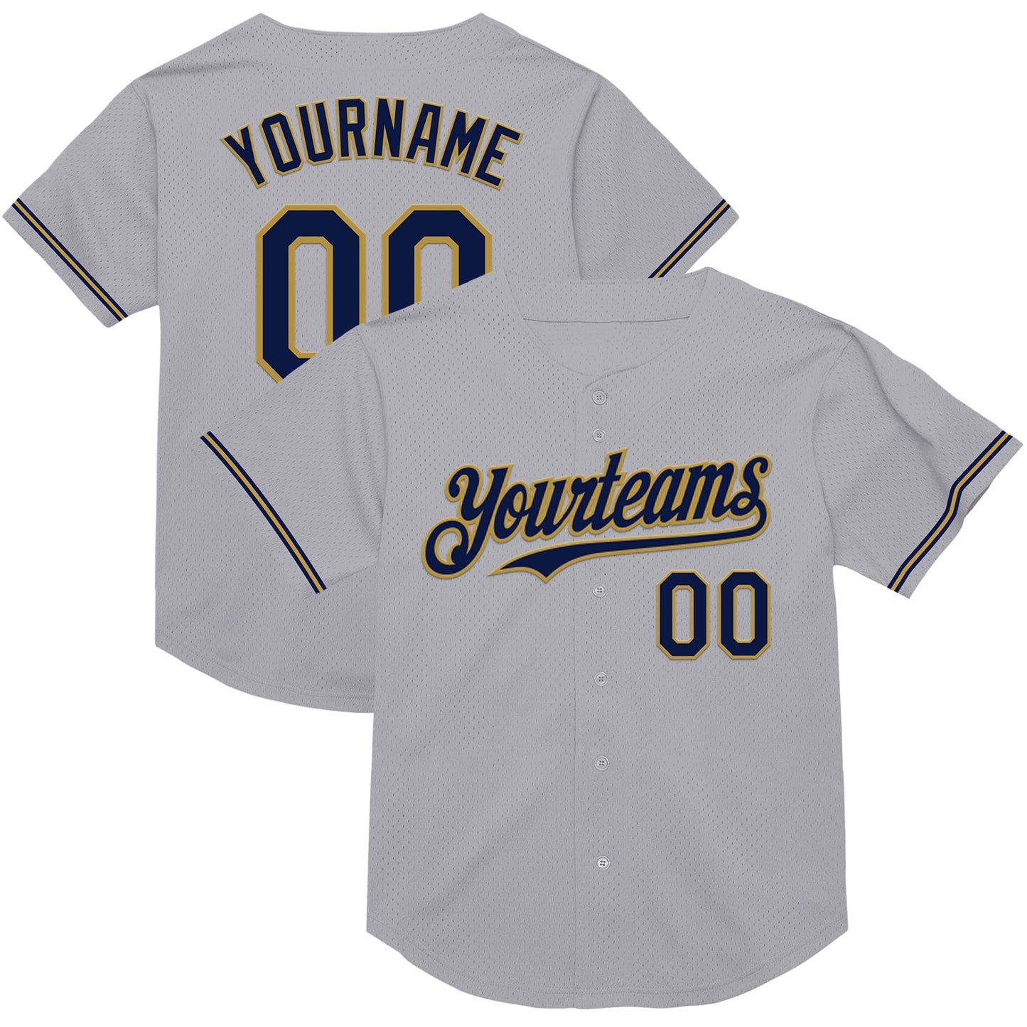 Custom Gray Navy-Old Gold Mesh Authentic Throwback Baseball Jersey - Sky-Custom
