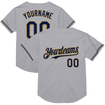 Custom Gray Navy-Old Gold Mesh Authentic Throwback Baseball Jersey - Sky-Custom