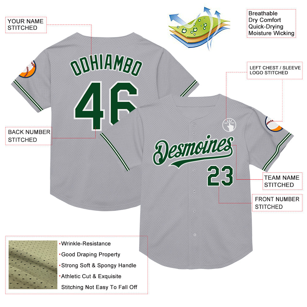 Custom Gray Green-White Mesh Authentic Throwback Baseball Jersey - Sky-Custom
