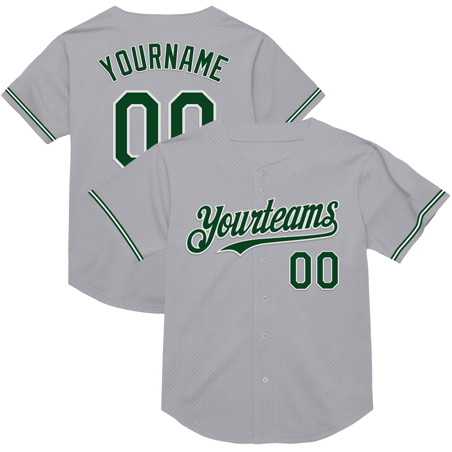 Custom Gray Green-White Mesh Authentic Throwback Baseball Jersey - Sky-Custom