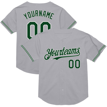 Custom Gray Green-White Mesh Authentic Throwback Baseball Jersey - Sky-Custom