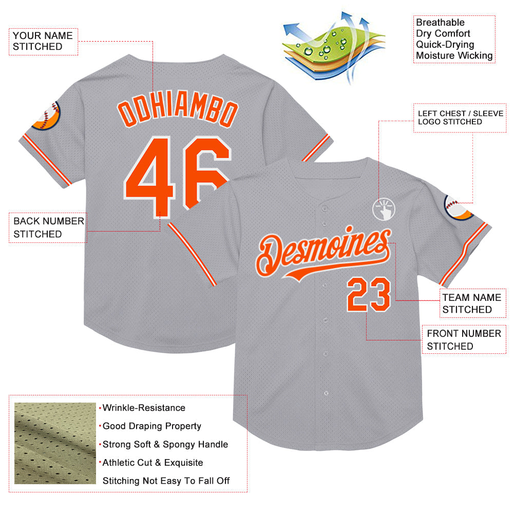Custom Gray Orange-White Mesh Authentic Throwback Baseball Jersey - Sky-Custom