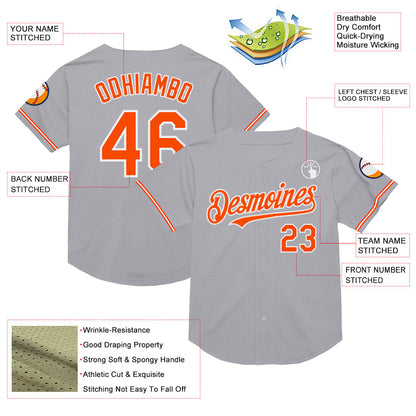 Custom Gray Orange-White Mesh Authentic Throwback Baseball Jersey - Sky-Custom