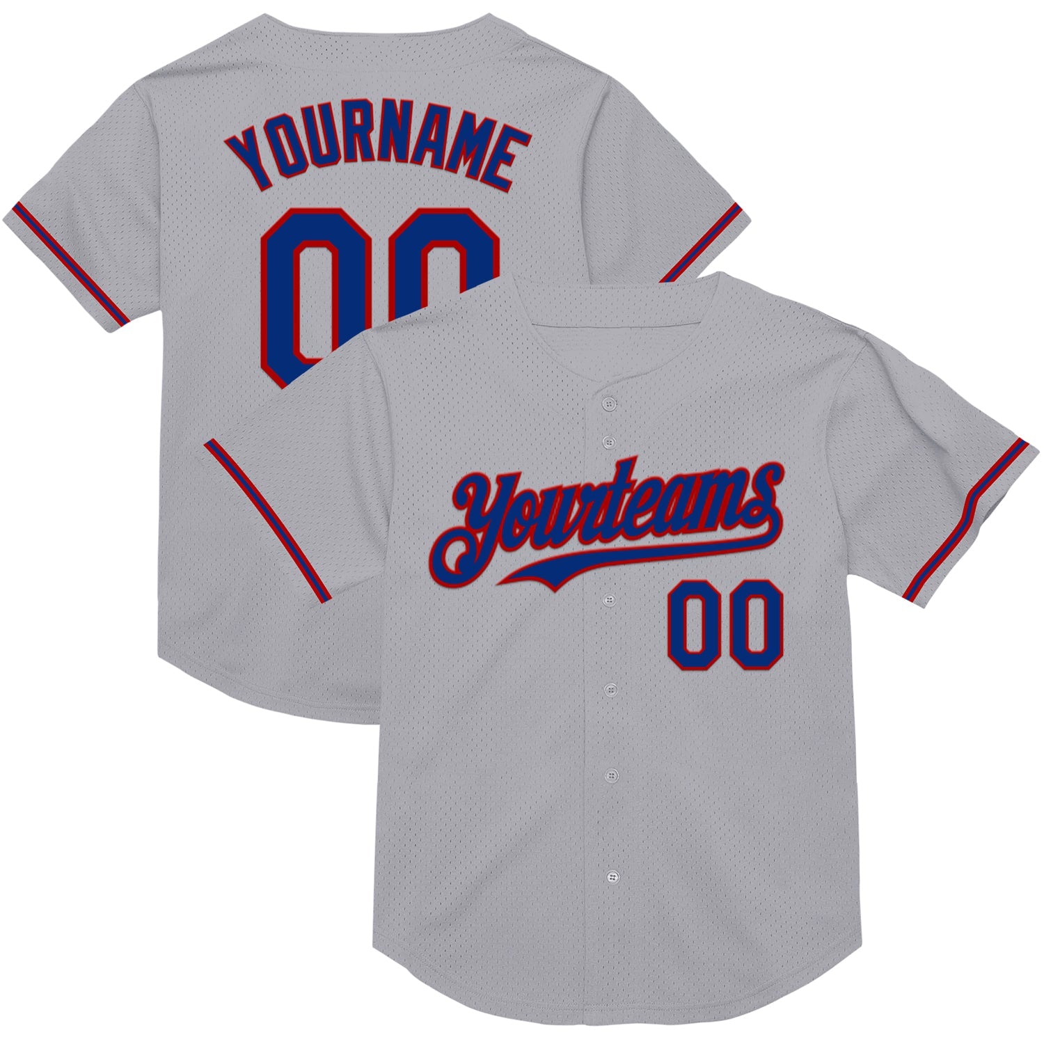 Custom Gray Royal-Red Mesh Authentic Throwback Baseball Jersey - Sky-Custom