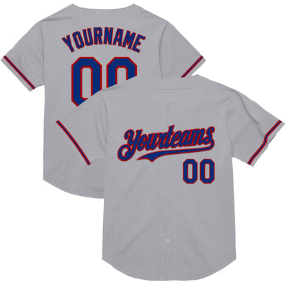 Custom Gray Royal-Red Mesh Authentic Throwback Baseball Jersey - Sky-Custom