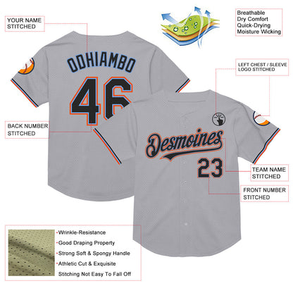 Custom Gray Black Powder Blue-Orange Mesh Authentic Throwback Baseball Jersey - Sky-Custom